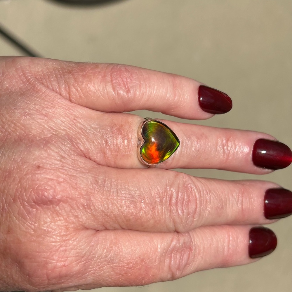 925 Sterling Silver Royal Opal Heart-Shaped Ring - Picture 13 of 15